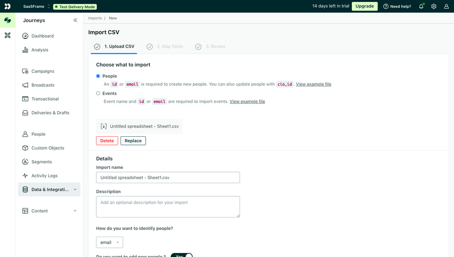 Customer.io Upload CSV