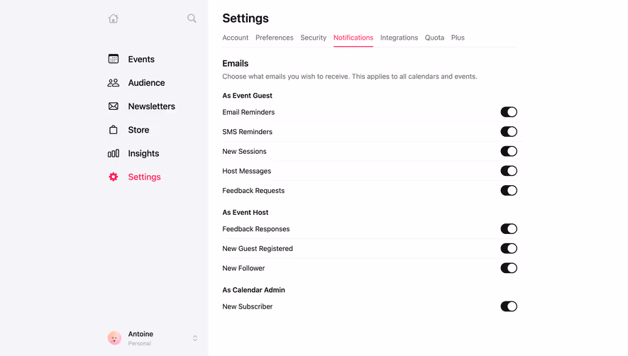 Luma Notifications Settings