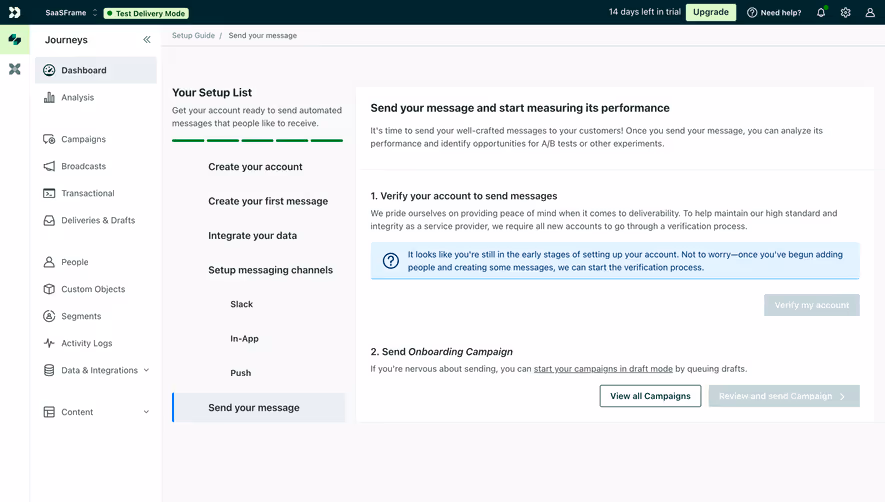 Customer.io Send First Campaign