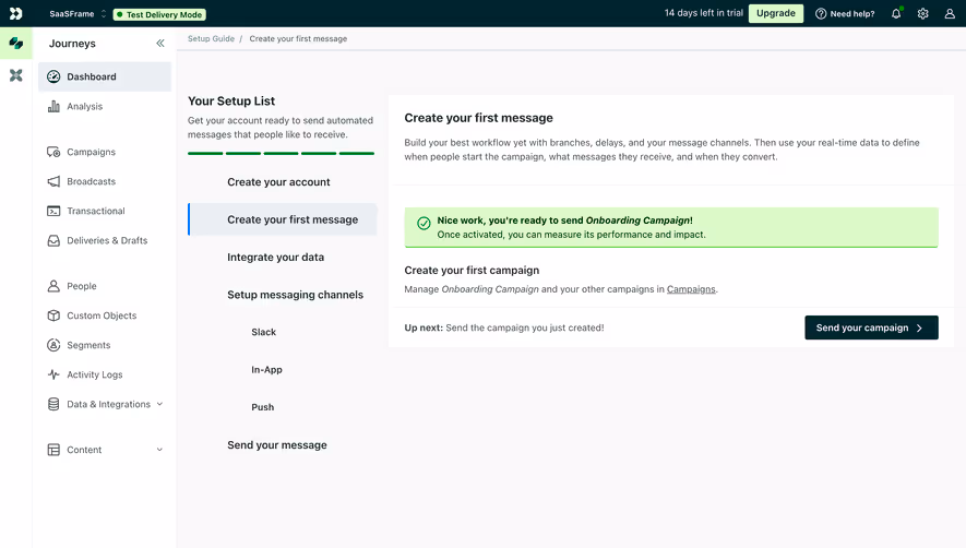 Customer.io First Campaign Created