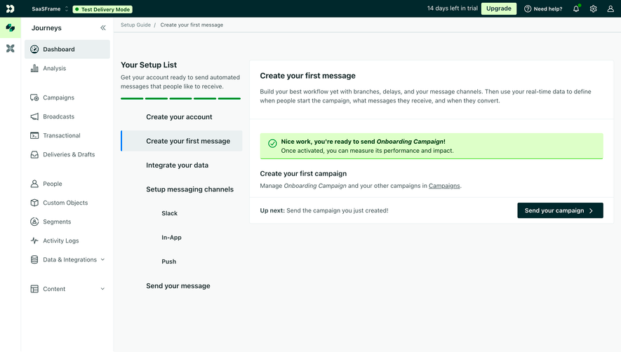 Customer.io First Campaign Created