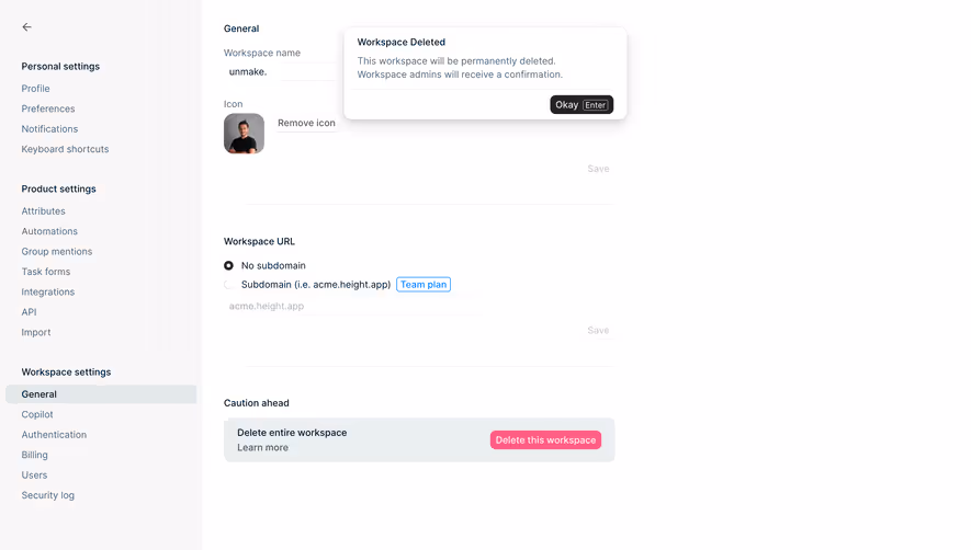 Height Delete Account