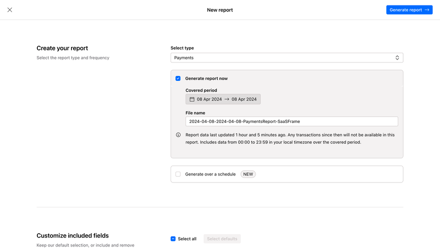 Checkout.com Create New Report
