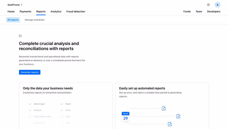 Checkout.com Empty Reports Dashboard