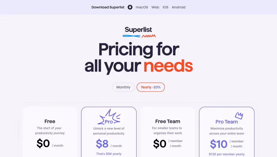 Superlist Pricing Page