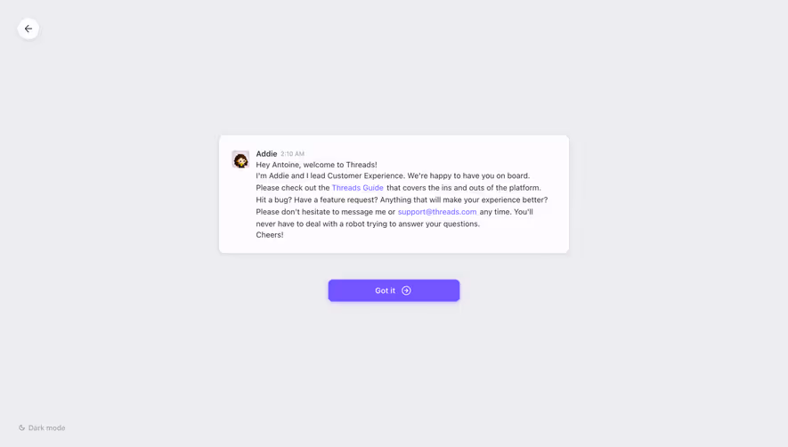 Threads Welcome Screen