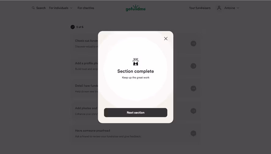 GoFundMe Checklist Successfully Completed