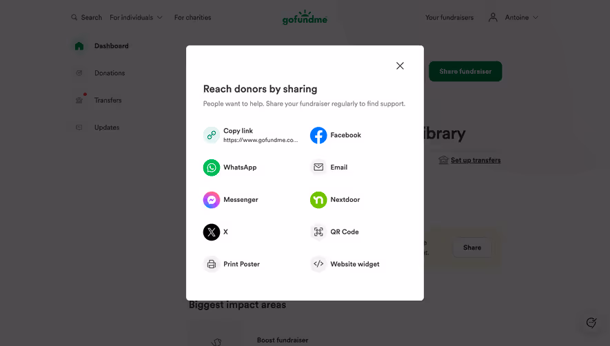 GoFundMe Foundraiser Share Modal
