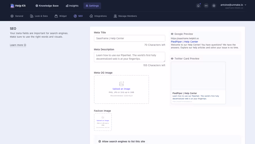 Help Kit SEO Settings