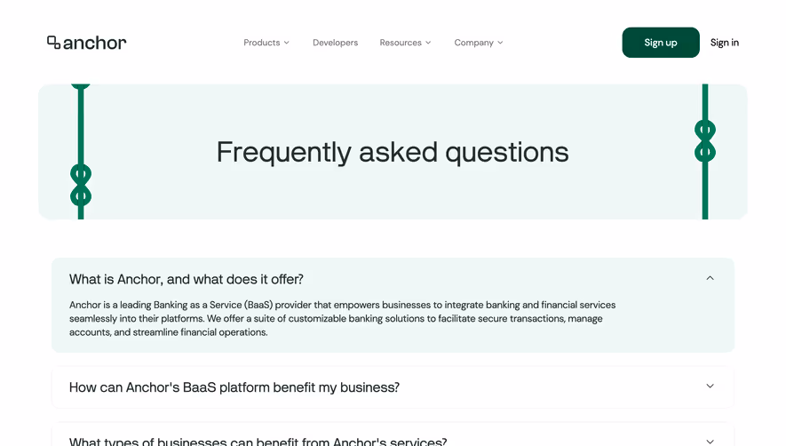 Anchor FAQ Page