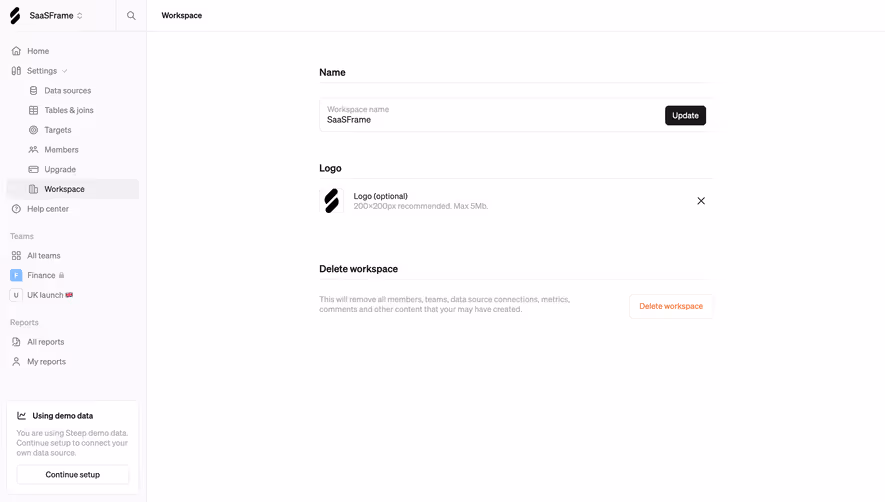 Steep Workspace Settings