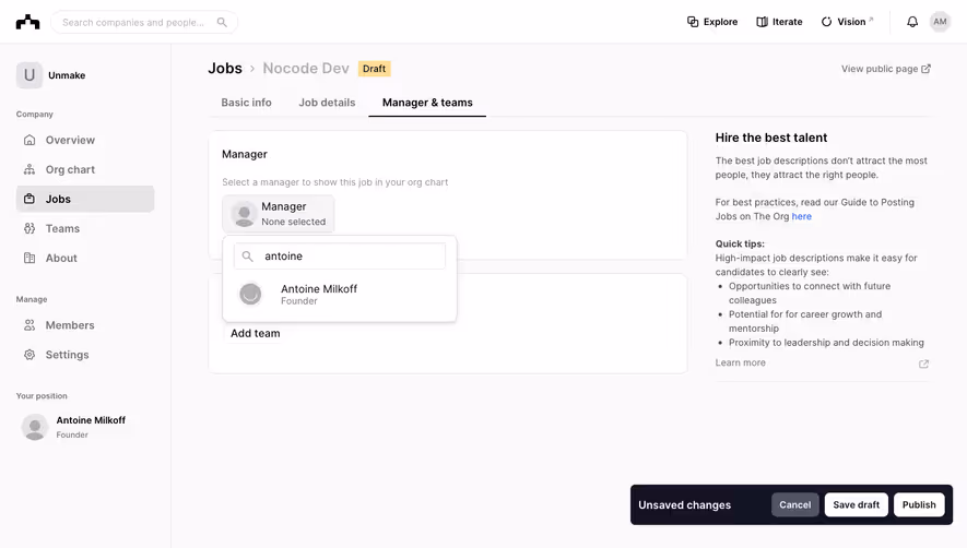 The Org Create Job Offer