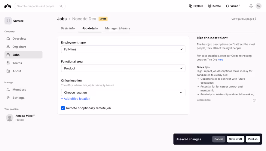 The Org Create Job Offer