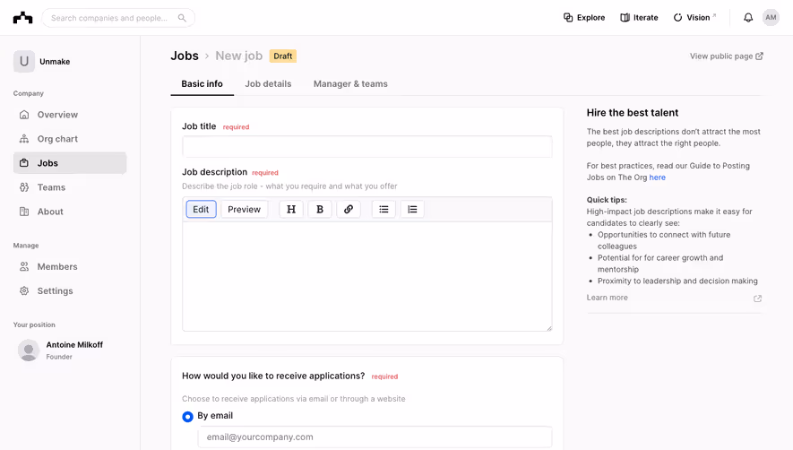 The Org Create Job Offer