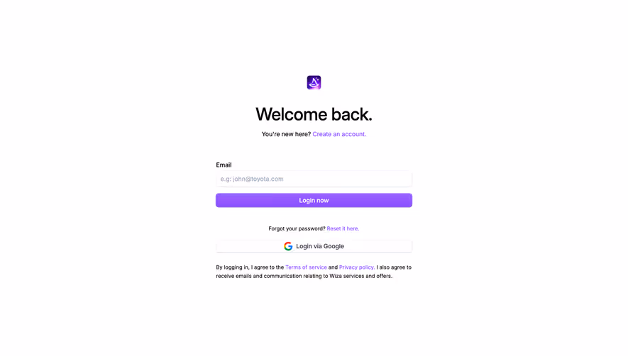 Wiza Login Page