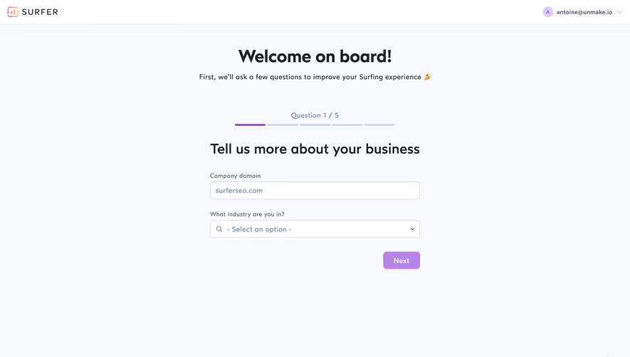 Surfer SEO Account Setup