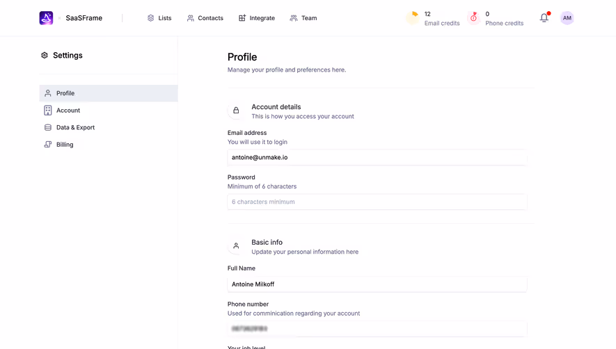 Wiza Profile Settings