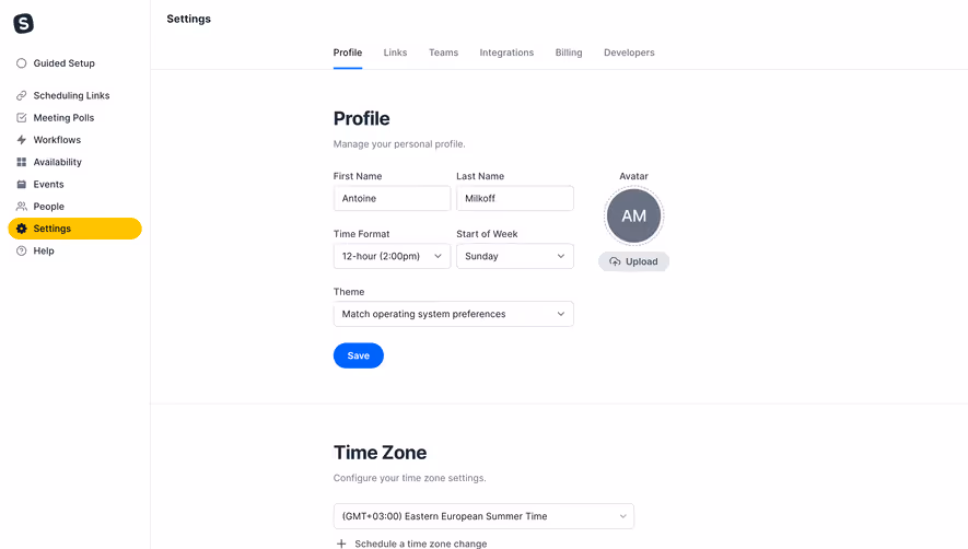 SavvyCal Profile Settings