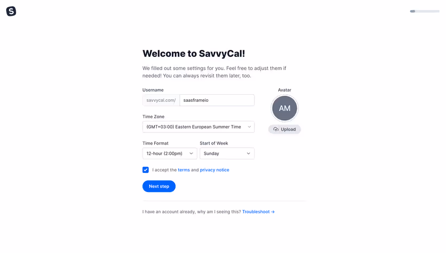 SavvyCal Account Setup