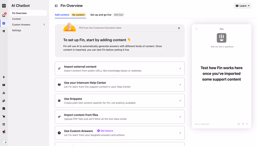 Intercom Setup AI Chatbot