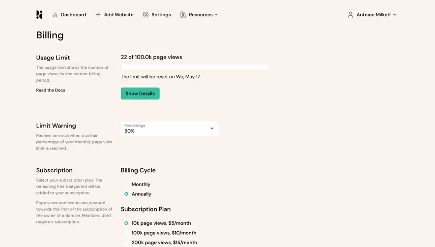 Pirsch Analytics Billing