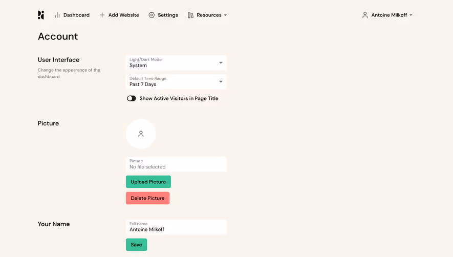 Pirsch Analytics Account Settings