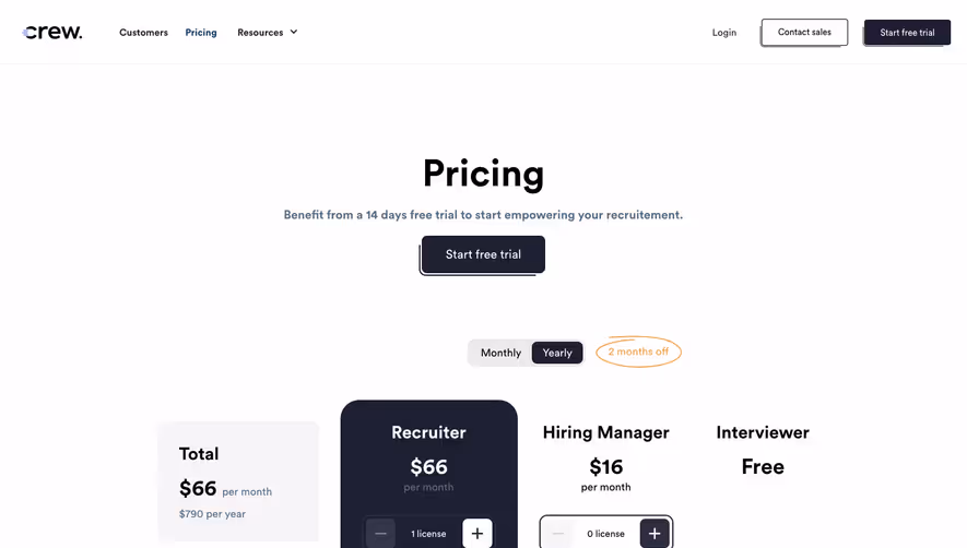 Crew Pricing Page