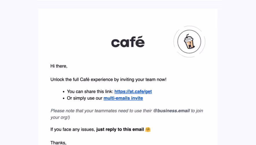 Café Welcome Email