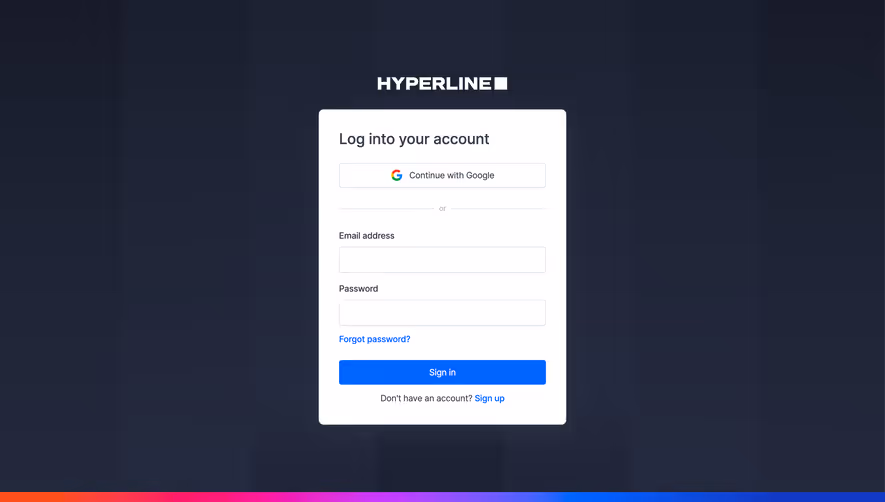 Hyperline Login Page