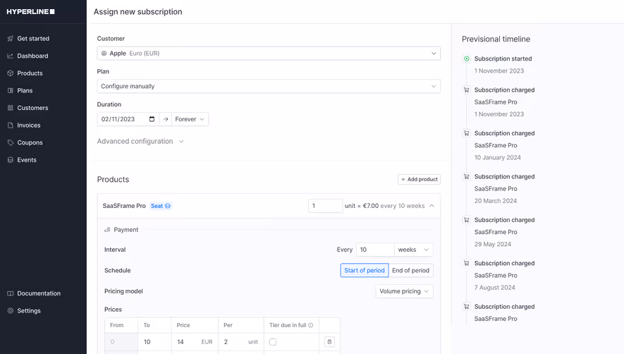 Hyperline Assign New Subscription