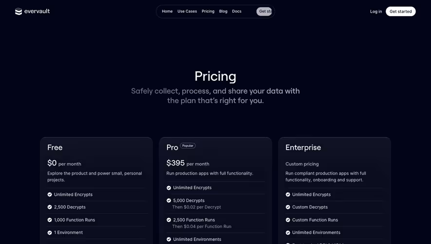 Evervault Pricing Page