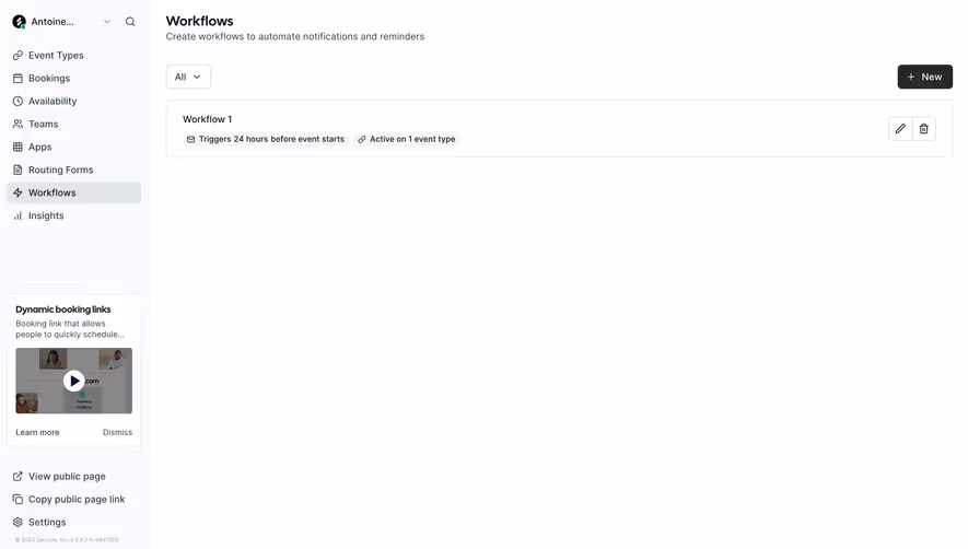 Cal.com Workflow Dashboard