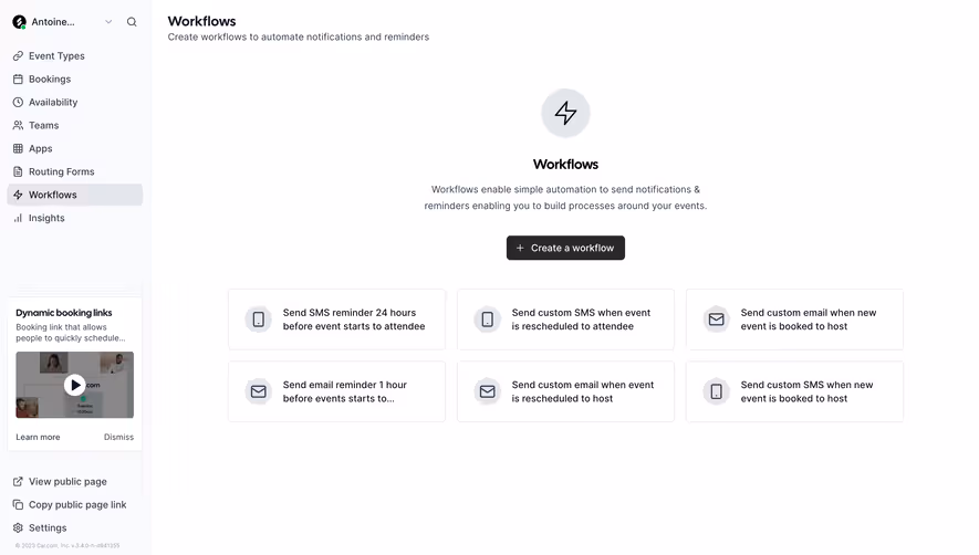 Cal.com Empty Workflow Dashboard