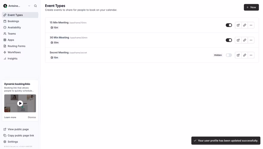 Cal.com Event Types Dashboard