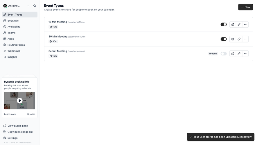 Cal.com Event Types Dashboard
