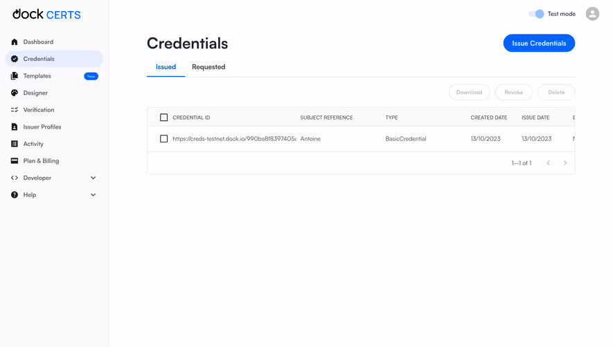 Dock Credentials Dashboard