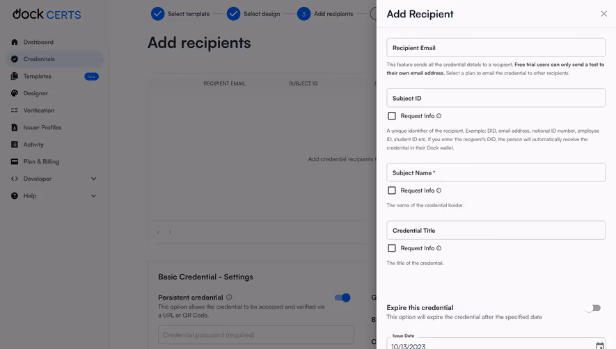 Dock Add Credential Recipiend
