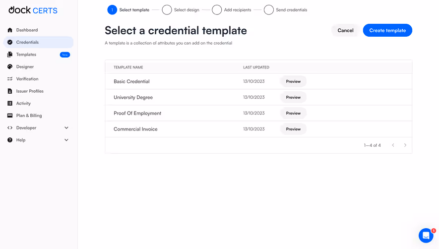 Dock Select Credential Template