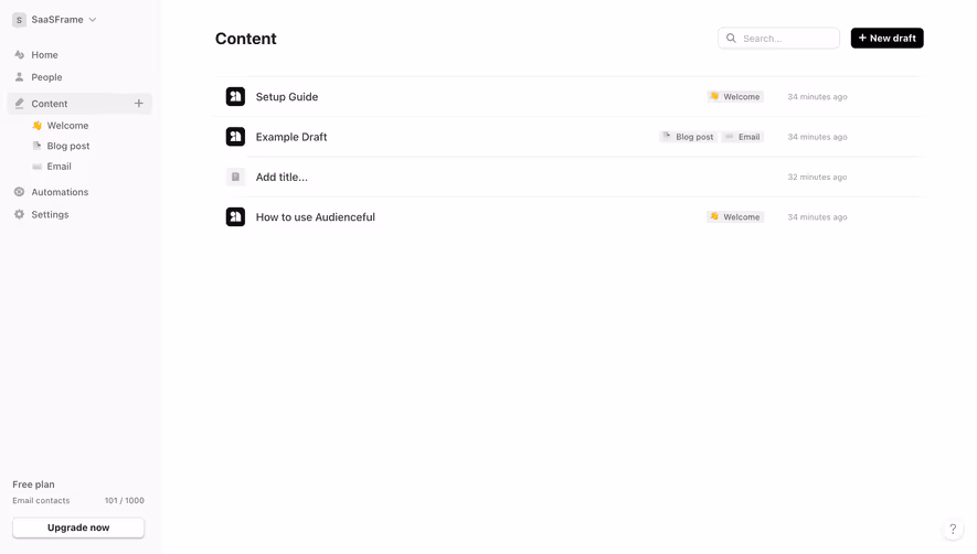 Audienceful Content Table