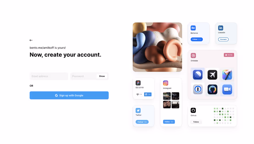 Bento Create Account