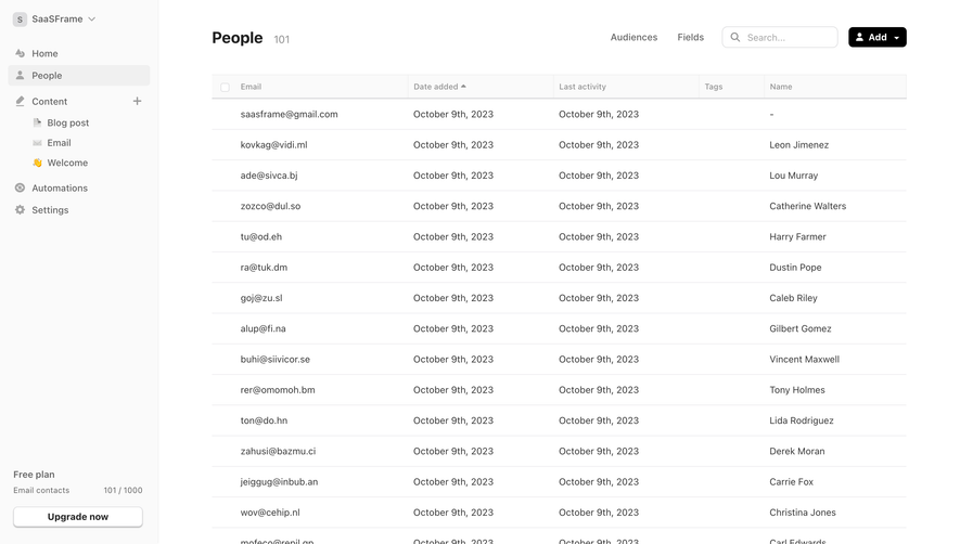 Audienceful People Table
