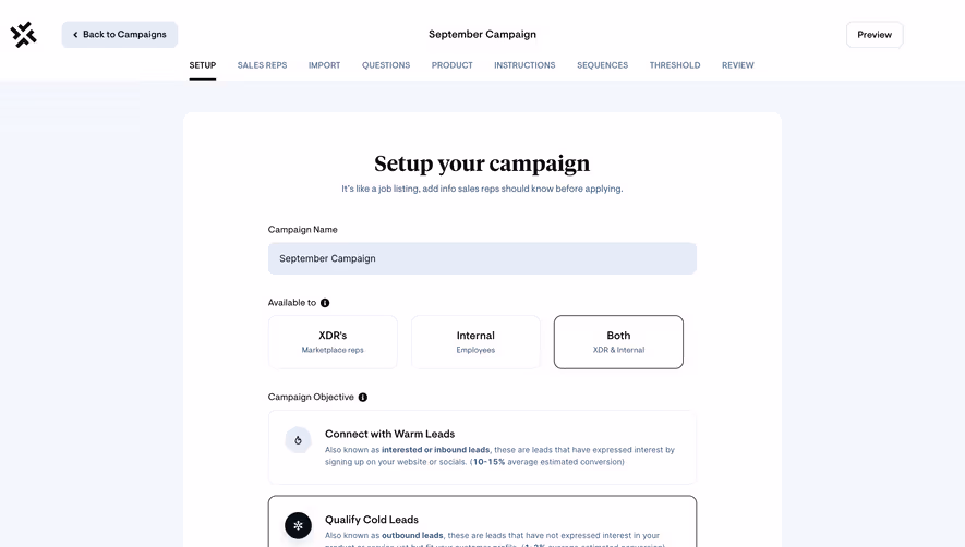Sellx Campaign Setup