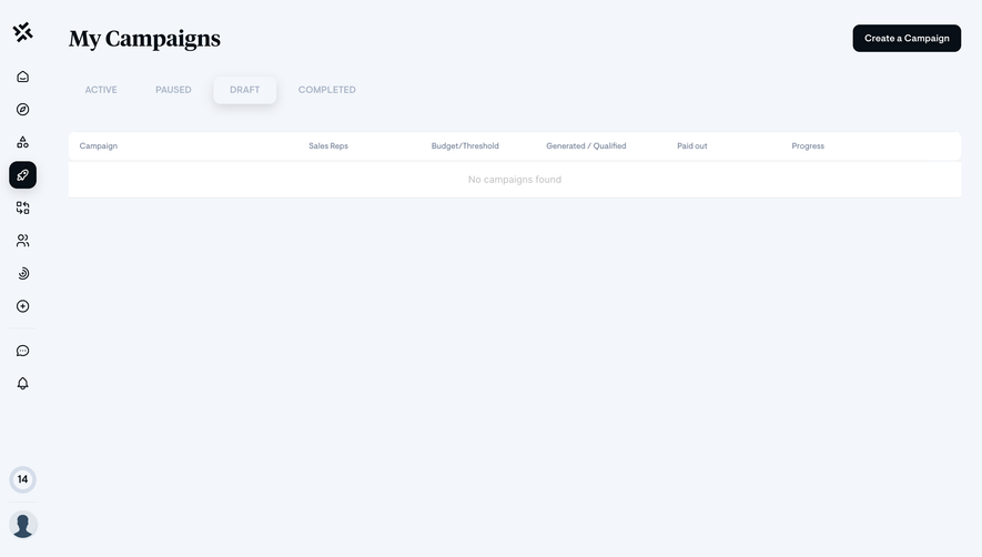 Sellx Empty Campaign Dashboard 