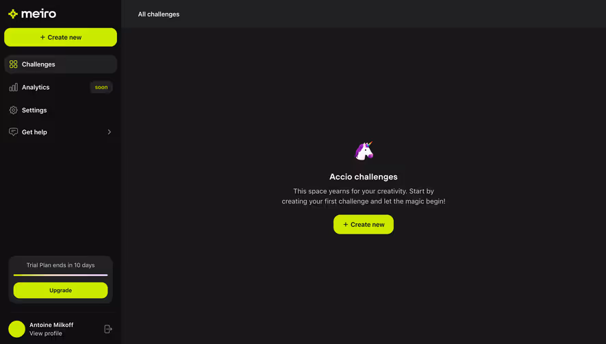 Meiro Empty Dashboard