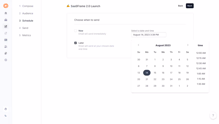 Loops Email Campaign Scheduling Settings