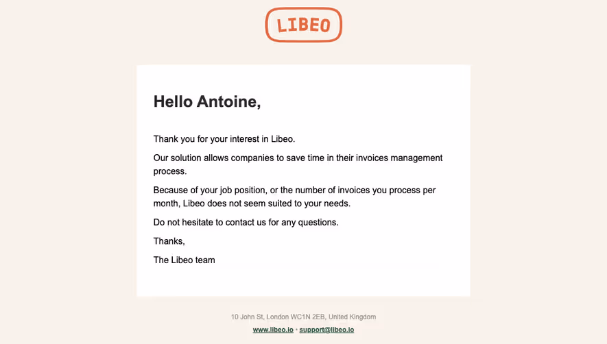 Libeo Signup Denied Email