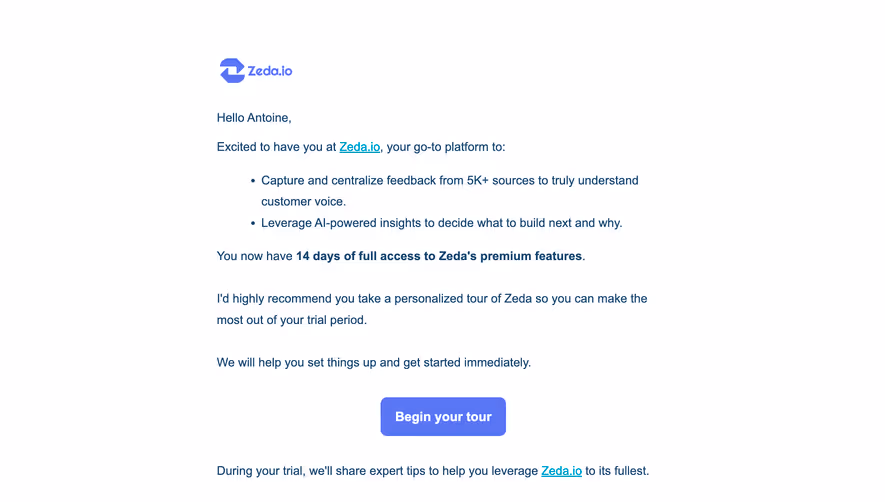 Zeda.io Welcome Email