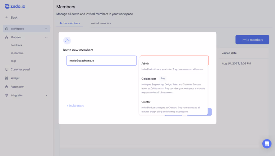 Zeda.io Invite Team Members