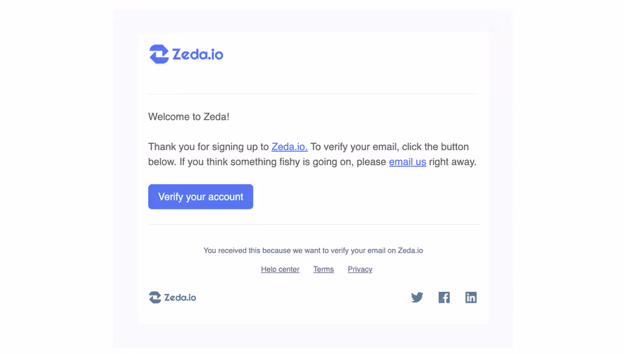 Zeda.io Verification Email