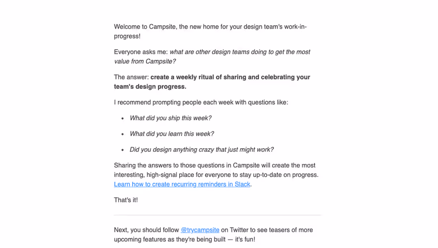 Campsite Welcome Email